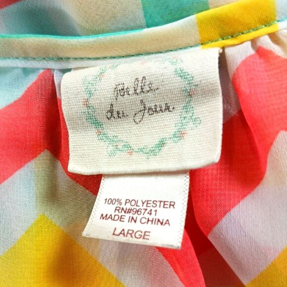 Poelle Du Jour Sheer Chevron Patterned Women's Top Blouse Large Vibrant Colors.. - Picture 2 of 10